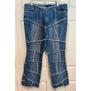 Vintage Y2K Patchwork Lace Pocket Blue Jeans- Size 18